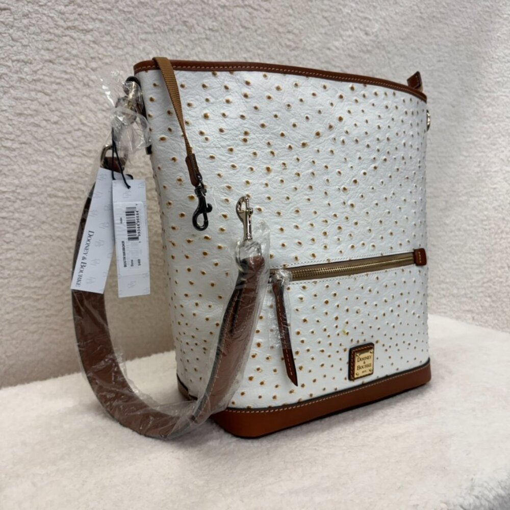 DOONEY & BOURKE Hobo Handbag in Bone Italian Leather Ostrich NEW - Picture 4 of 12